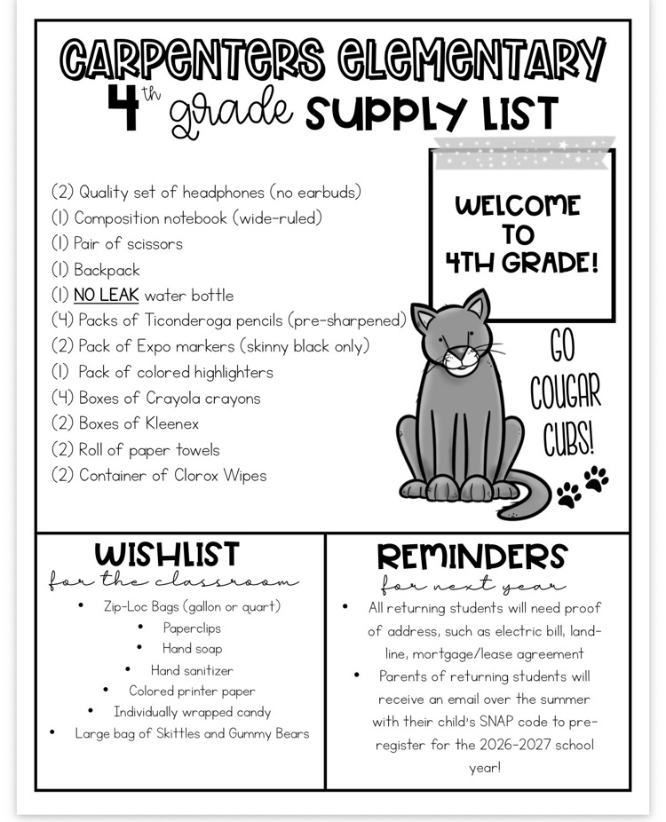 4th supply list