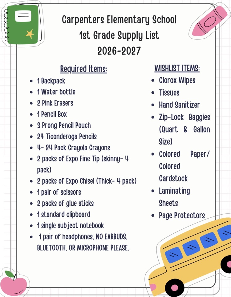 1st grade supply list 