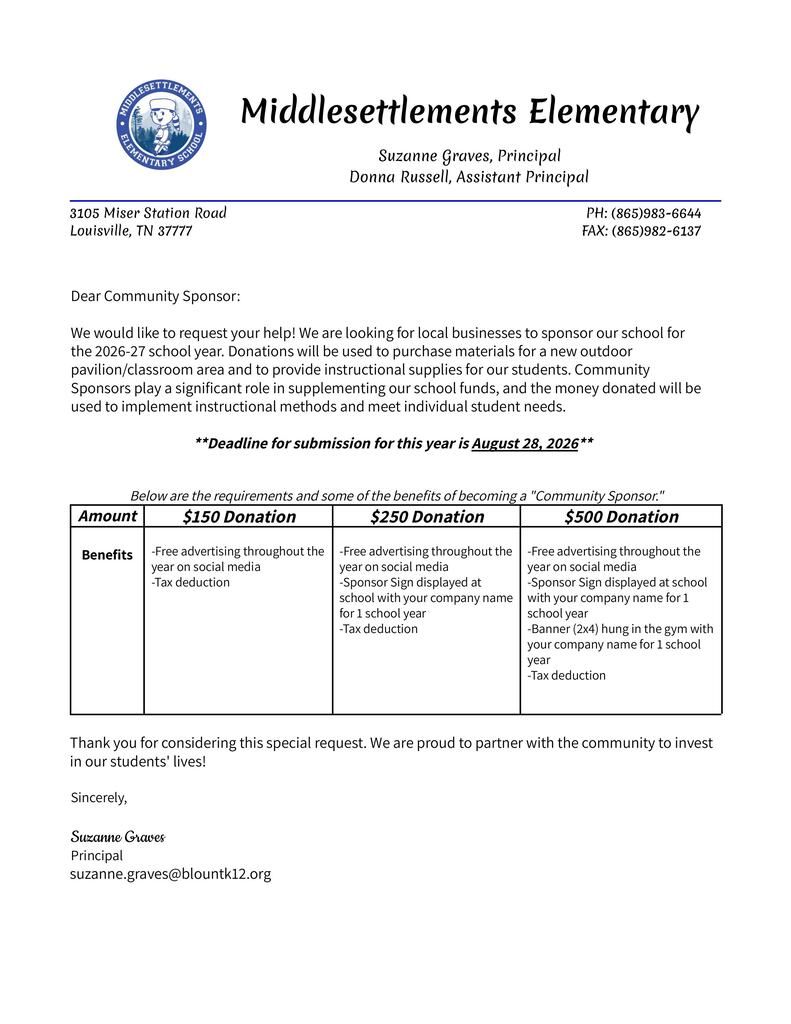 Community Sponsor Letter