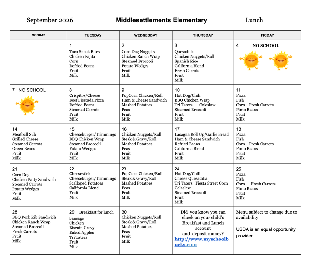 September Menus
