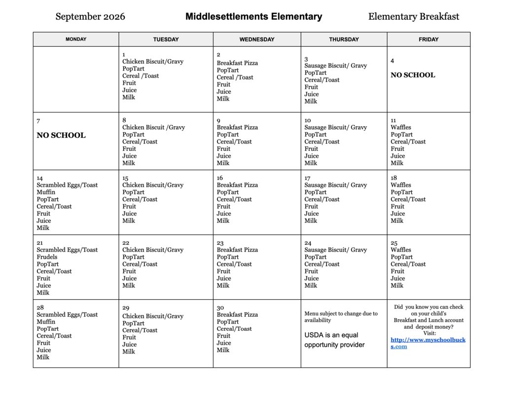 September Menus