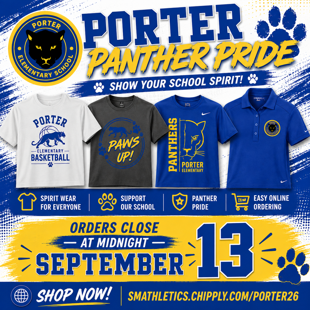 Image contains Porter Elementary clothing merchandise stating that you have until midnight on September 13th to order... Link is included