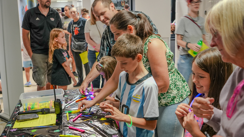 Badge making table. 