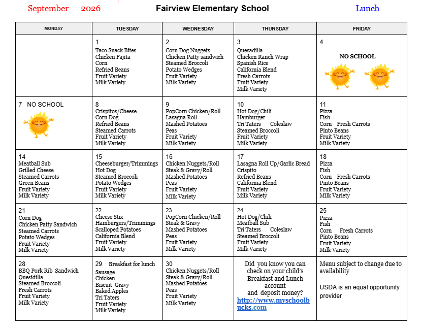 September lunch menu