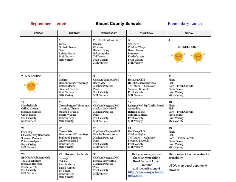 FES lunch menu