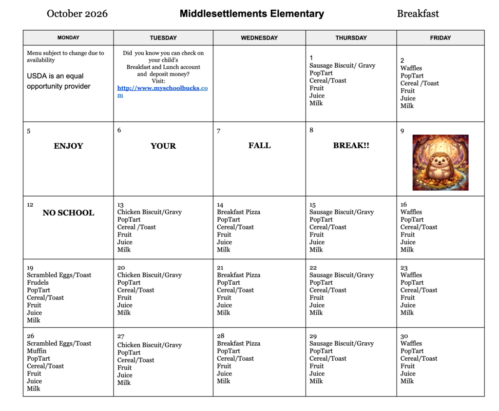 October Menus