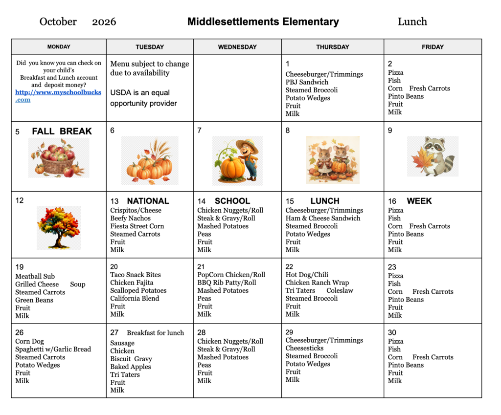 October Menus