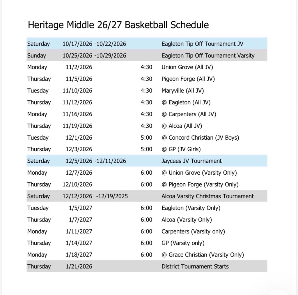 26-27 HMS Basketball schedule