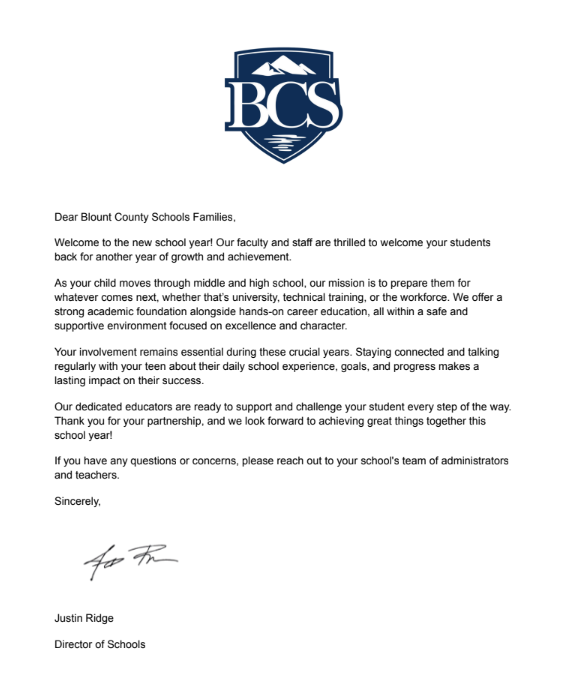 back to school letter