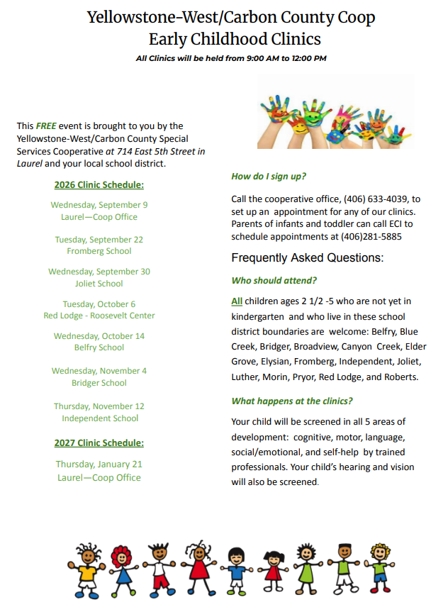 Yellowstone-West/Carbon County Coop Early Childhood Clinics