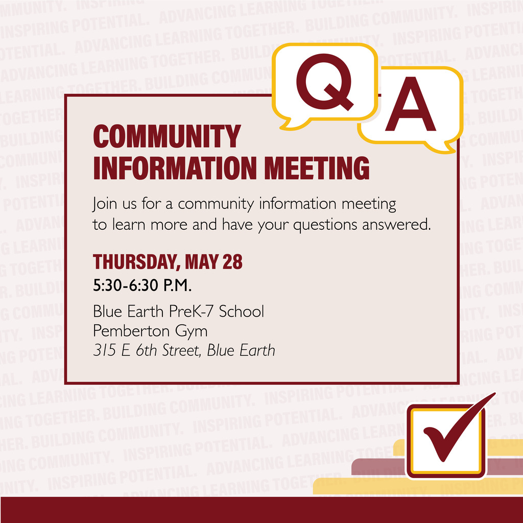 Join us on tomorrow night, May 28, at the community information meeting to learn more about the facility bond referendum. 