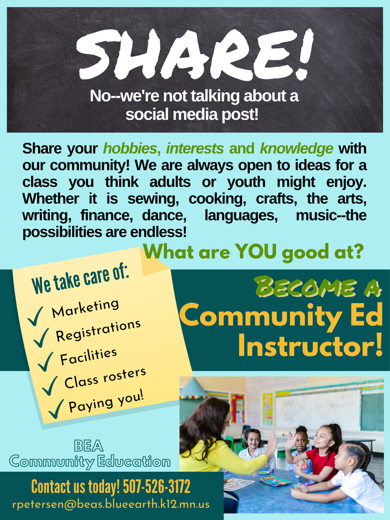 Community Ed Instructors wanted