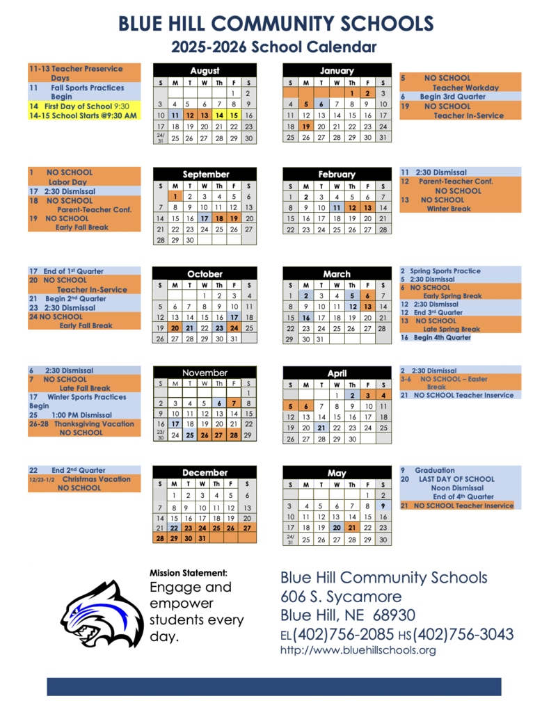 Blue Hill 25-26 Calendar