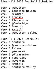 Football Schedule