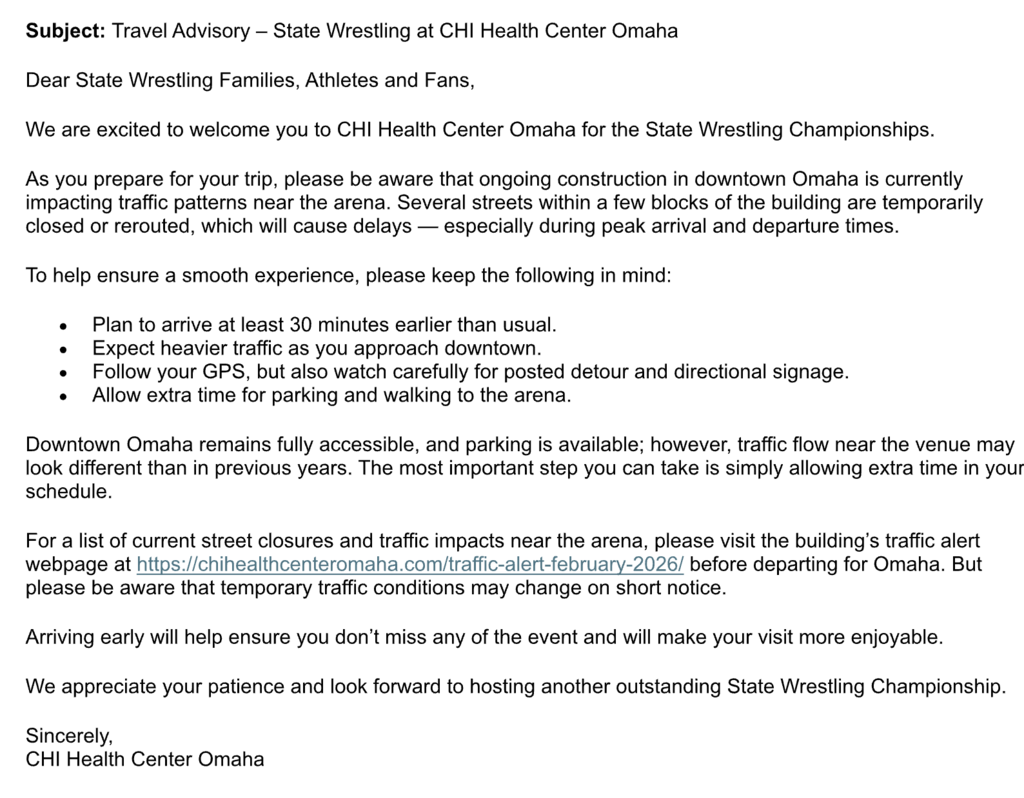 State Wrestling Traffic/Parking