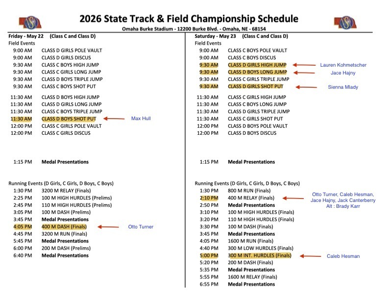 State Track Schedule