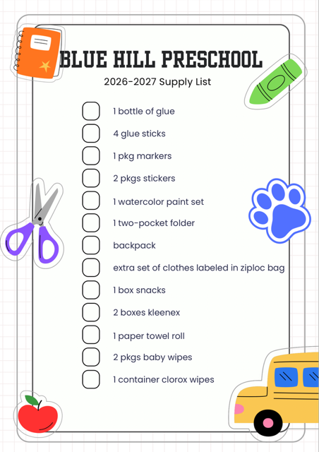 Colorful list of school supplies