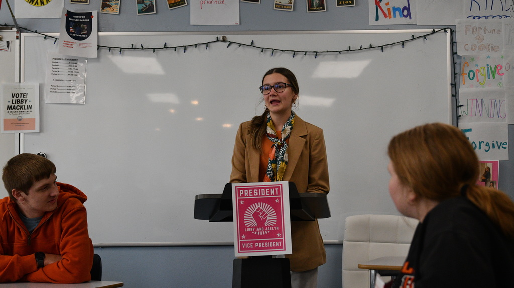 The senior civics class is having lots of fun with mock congress! After learning about our government and how it functions this past semester, we are now putting learning into action by participating in our very own mock civics class government. Last week we campaigned and held presidential debates & elections. Congratulations to Libby Macklin and Jaelyn Himmelberg for being elected as president and vice president. Today we will be appointing 3 supreme court justices!