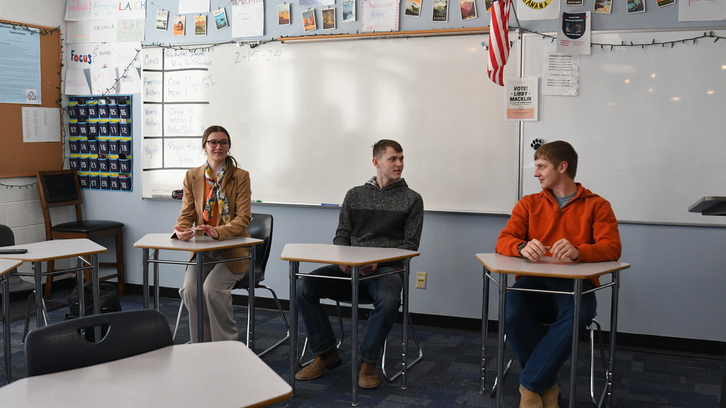 The senior civics class is having lots of fun with mock congress! After learning about our government and how it functions this past semester, we are now putting learning into action by participating in our very own mock civics class government. Last week we campaigned and held presidential debates & elections. Congratulations to Libby Macklin and Jaelyn Himmelberg for being elected as president and vice president. Today we will be appointing 3 supreme court justices!