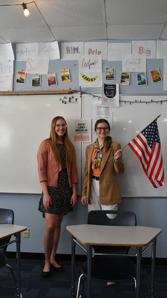The senior civics class is having lots of fun with mock congress! After learning about our government and how it functions this past semester, we are now putting learning into action by participating in our very own mock civics class government. Last week we campaigned and held presidential debates & elections. Congratulations to Libby Macklin and Jaelyn Himmelberg for being elected as president and vice president. Today we will be appointing 3 supreme court justices!