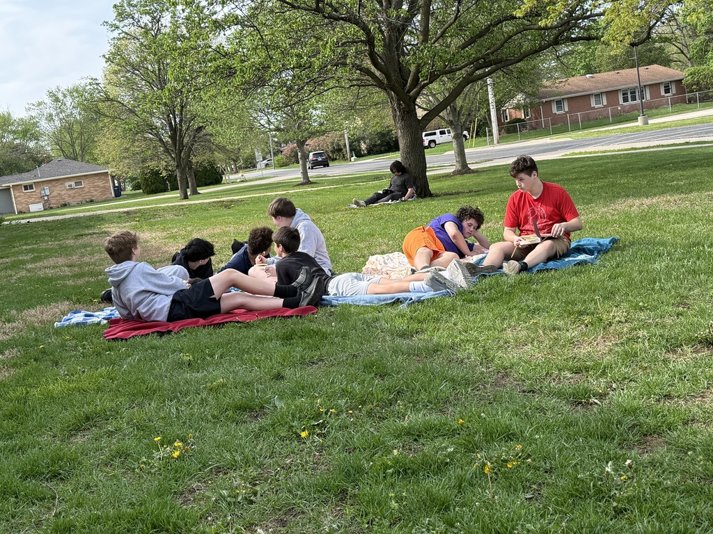 8th graders working outdoors