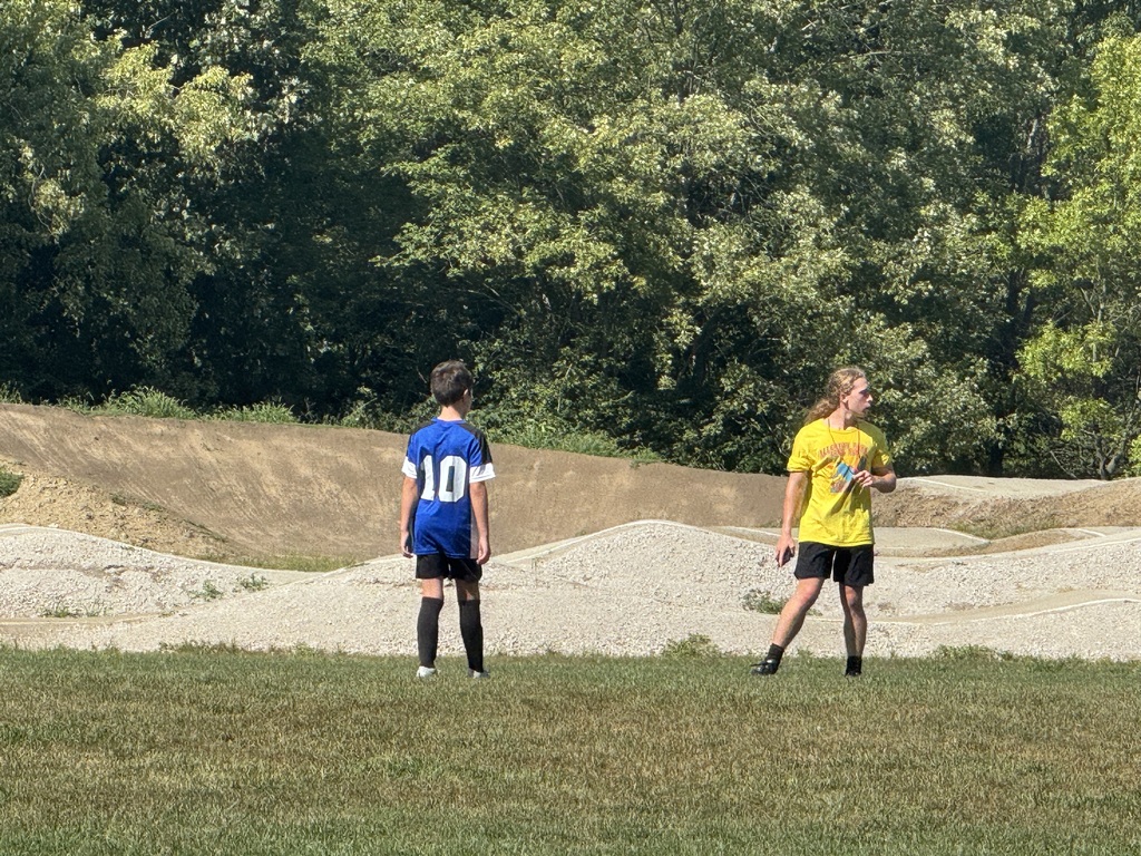 Elias Nolan helping at the first BRIJHS Soccer Game of the Season