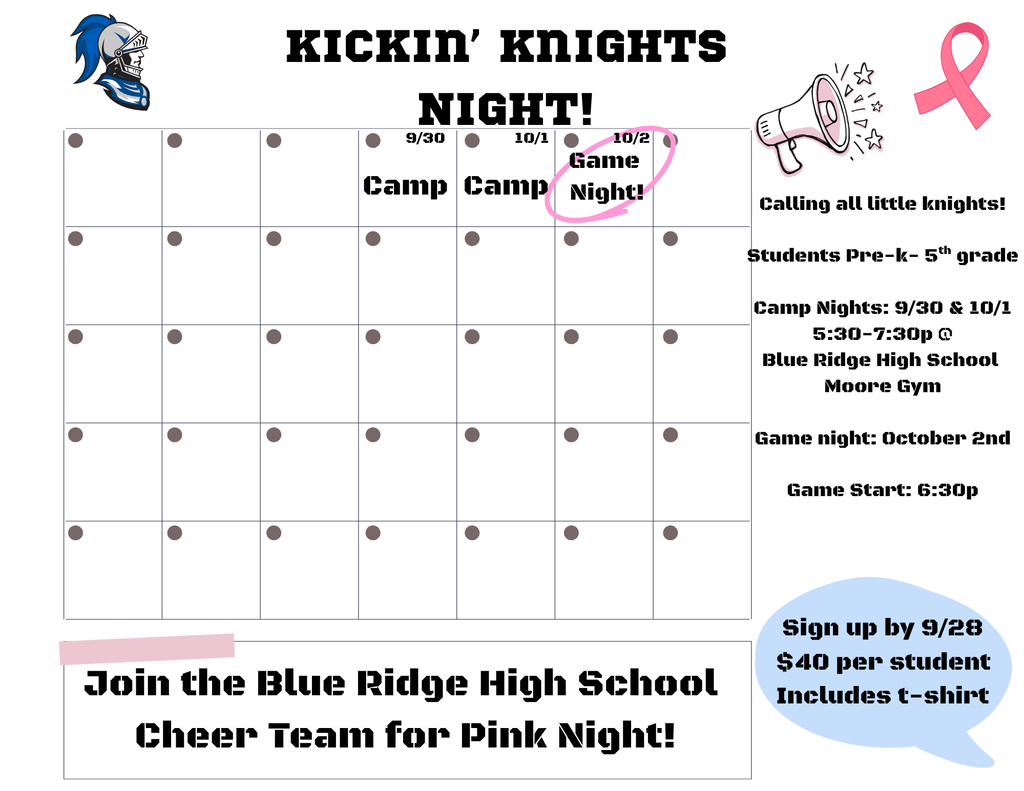 Little Knights Cheer Camp 9/30 and 10/1