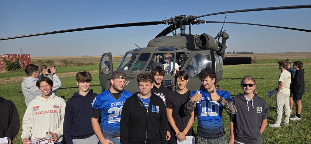 BRHS Students in front of the military helicopter that landed for the career fair.
