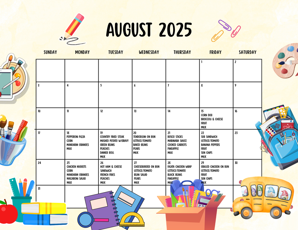 August Lunch Menu