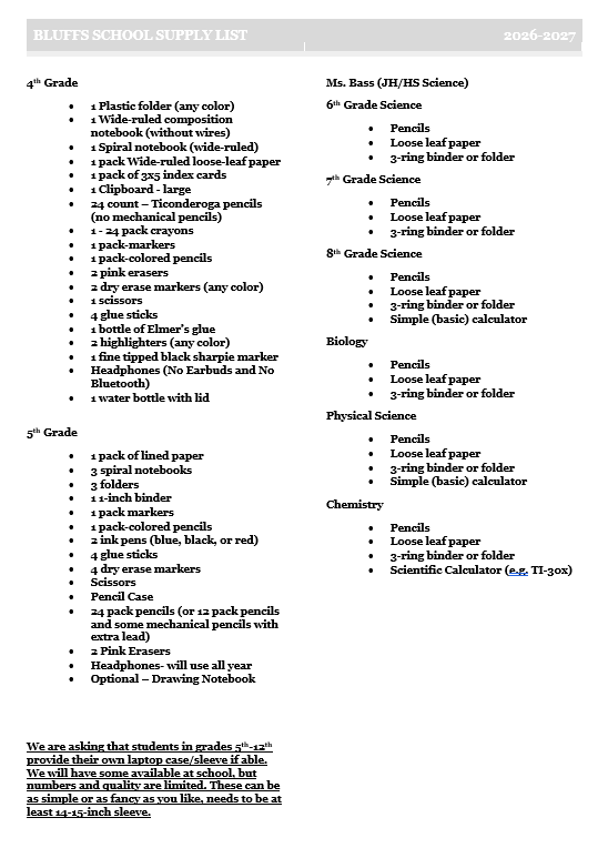 Supply Lists