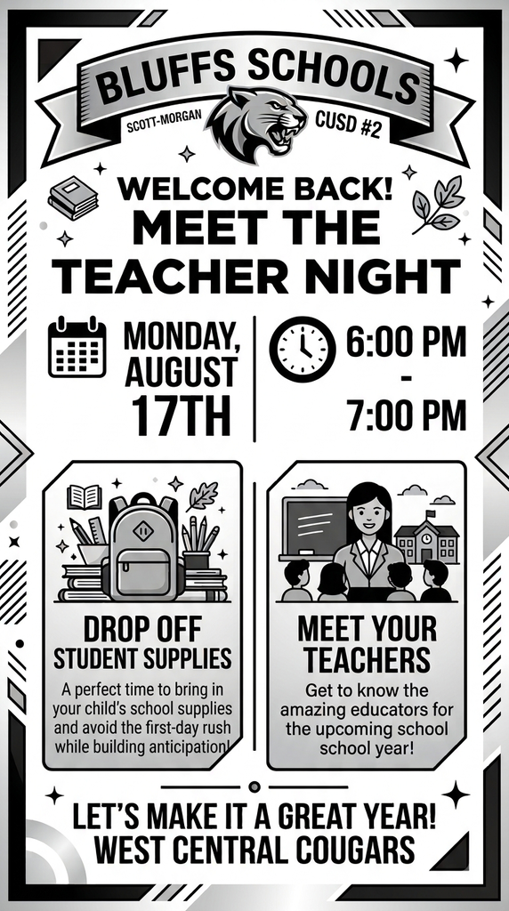 Meet the Teacher Night flyer with the date and time of the event. August 17th, 6-7 PM.