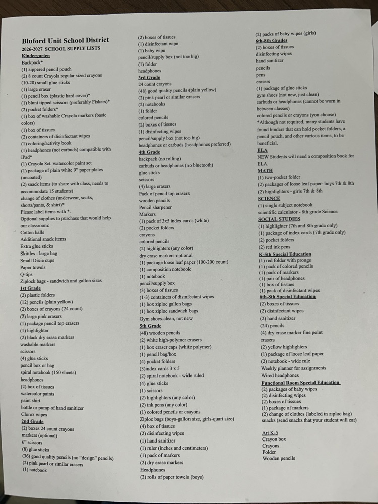 supply list for classrooms
