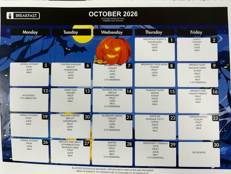 October menus