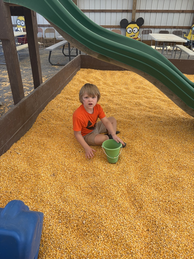 We got to get in a human size sensory bin for sensory today! 🌽