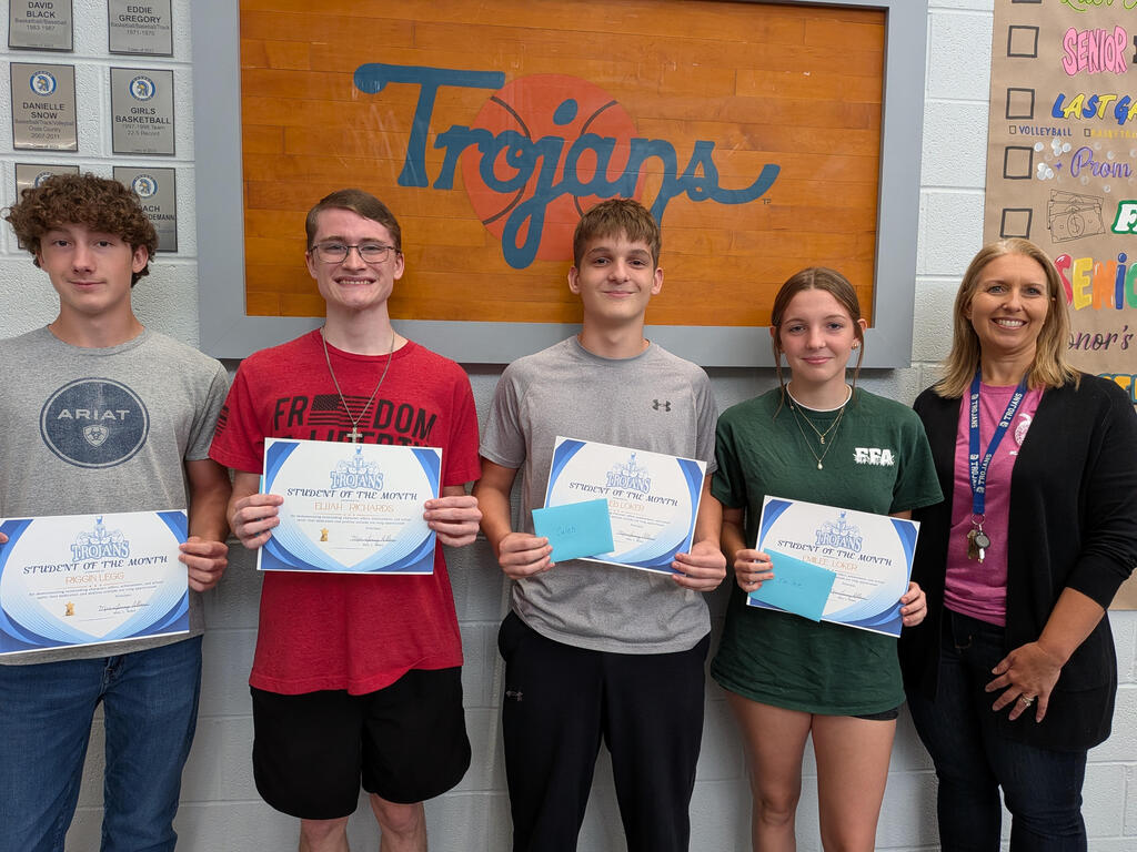 Student of the Month Awards for August; Riggin Legg, Elijah Richards, Caleb Loker and Emilee Loker