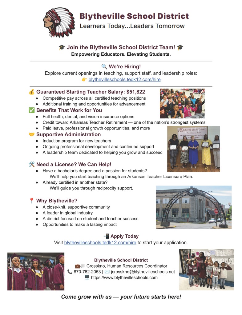 Employment flyer for Blytheville School District.