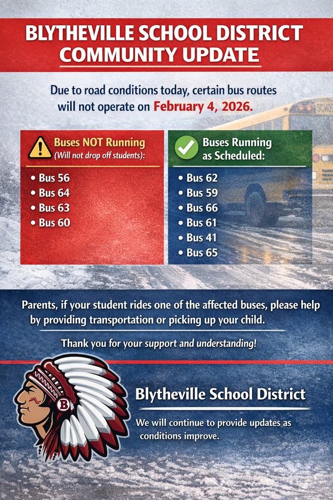 Due to road conditions today, certain bus routes will not operate on February 4, 2026
