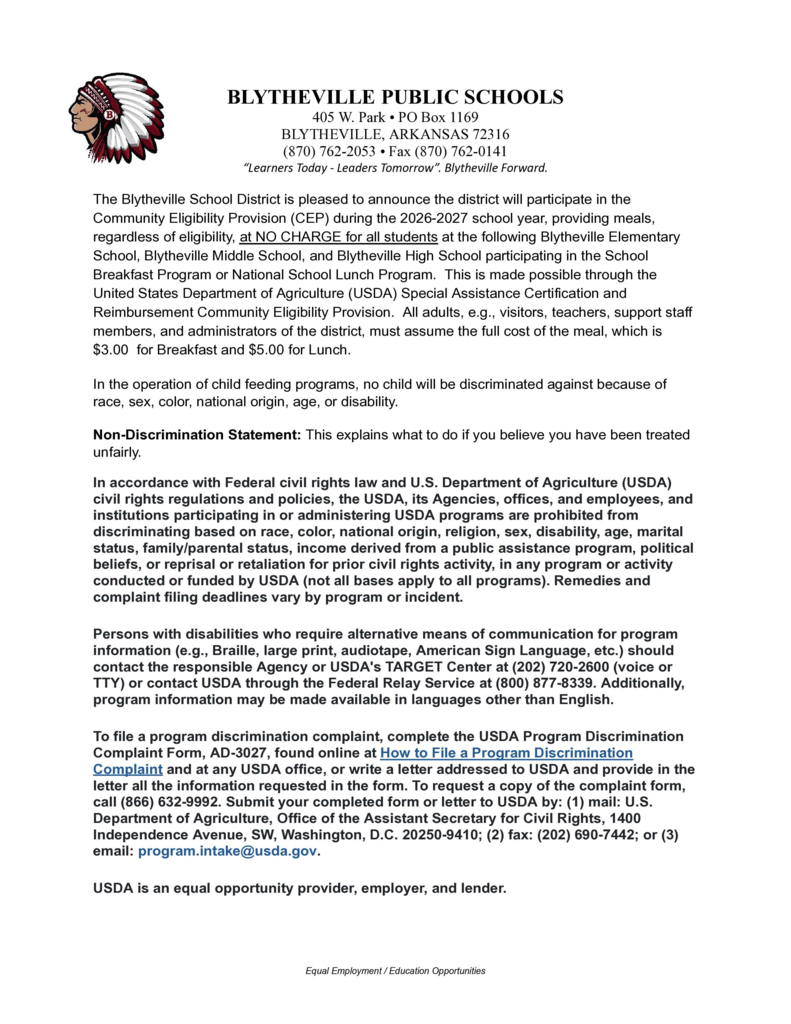 Community Eligibility Provision (CEP) during the 2026-2027 school year!