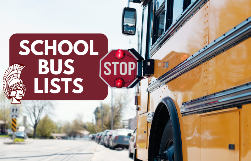 School bus lists with school bus on a street