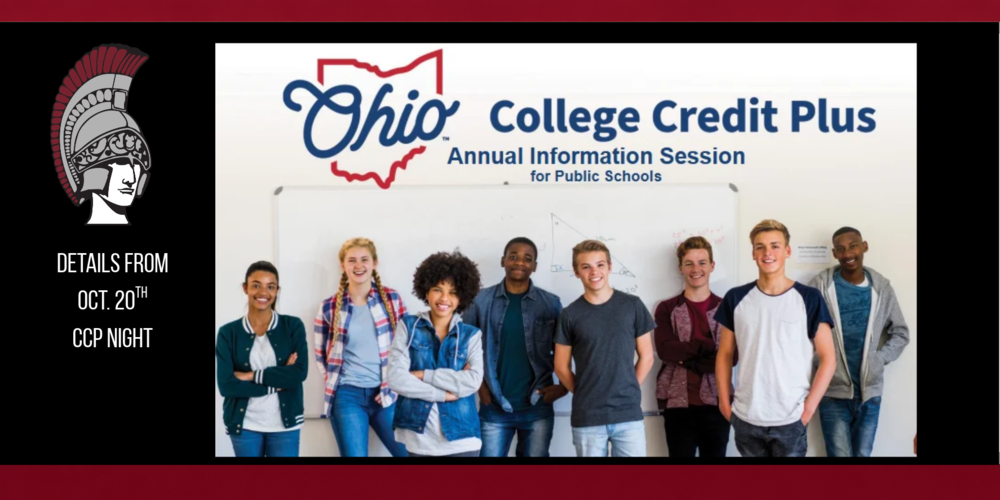 CCP Information Night graphic with students in front of a info board that says details from Oct. 20 Info Night