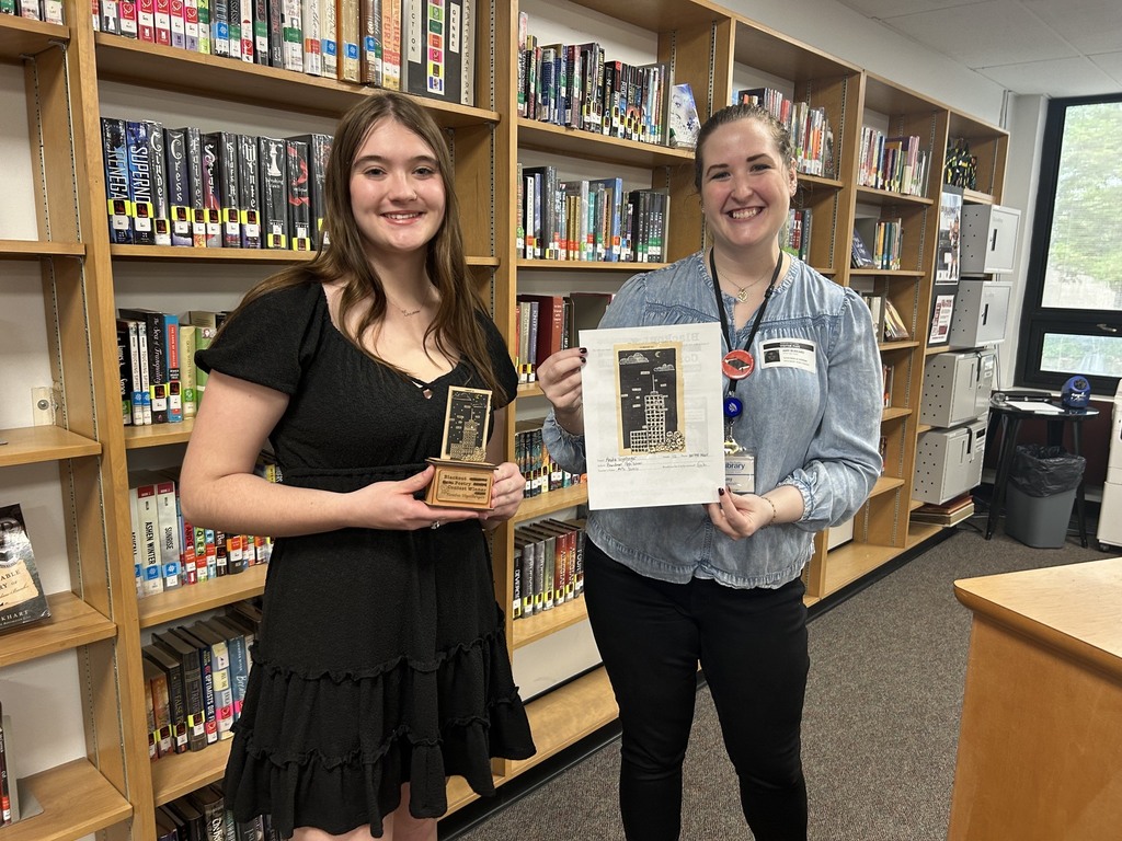 Art Connects to Poetry Award with laser engraved trophy and Librarian