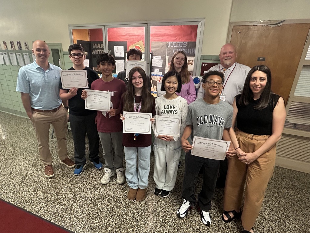 7 students who scored perfect in algebra with mrs. DePaola and Superintendent Neifer and Mr. Cardillo