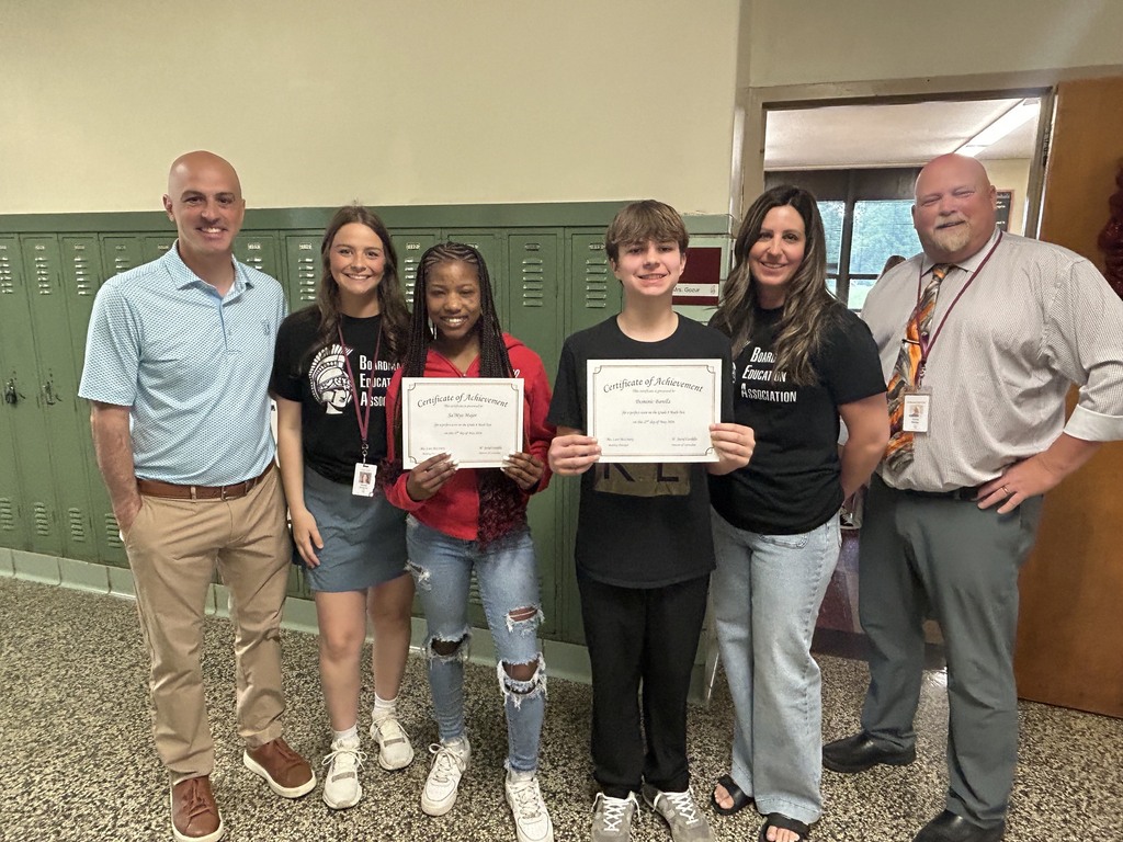 two students who scored perfect in 8th grade math with teachers, mr. cardillo and supt. neifer