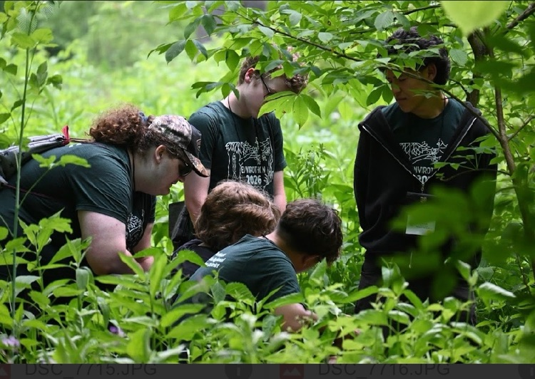 students surrounded by greenery in the field