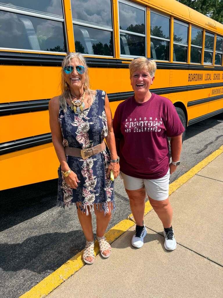 Miss April with Diane Amon, 2 long time bus drivers in the district