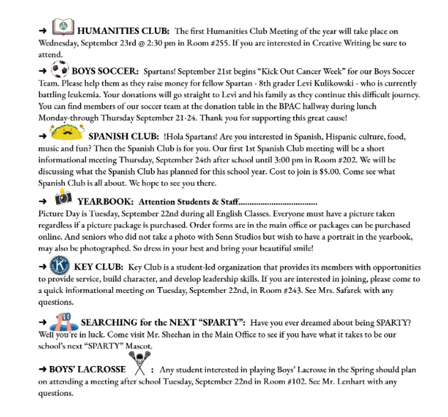 BHS announcements Sept. 16 page 2