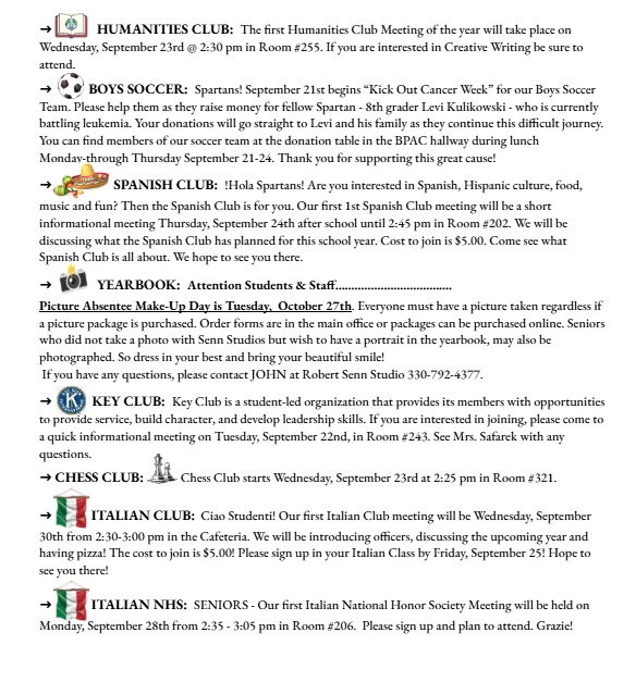 second page of announcements