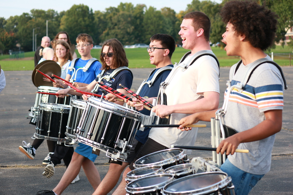 drum line with some alumni mixed in