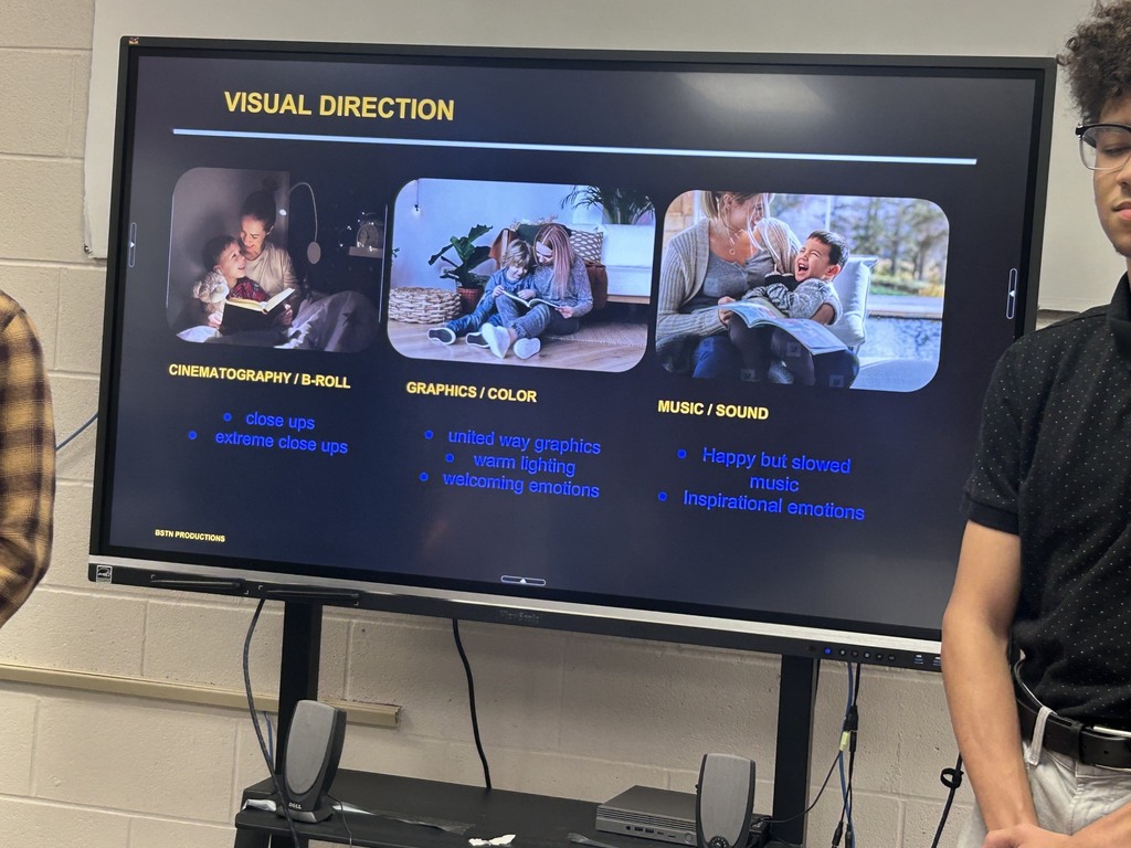Pitch Deck that contains Visual Direction talking about cinematography, graphics and colors and music and sound