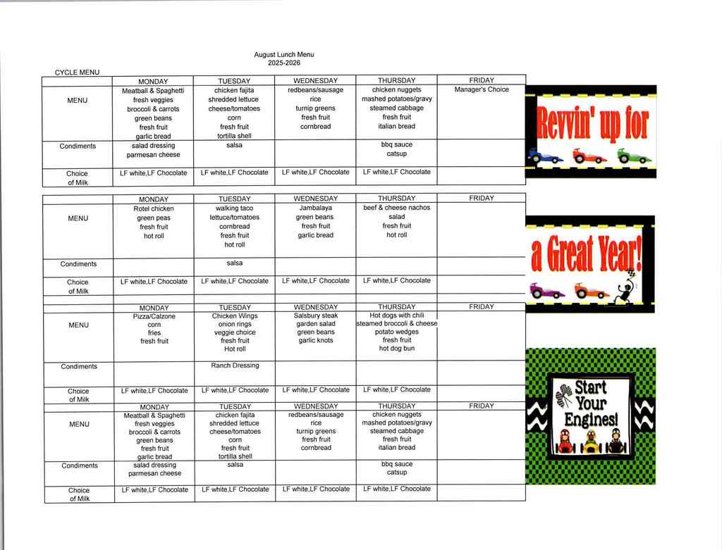 August Menus 2025